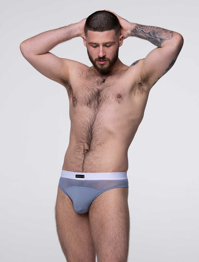 Mens Curved Mesh Thongs - Blue