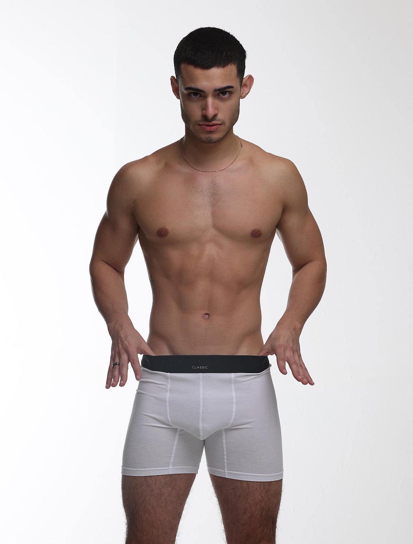 Mens Classic Ribbed Boxers - White