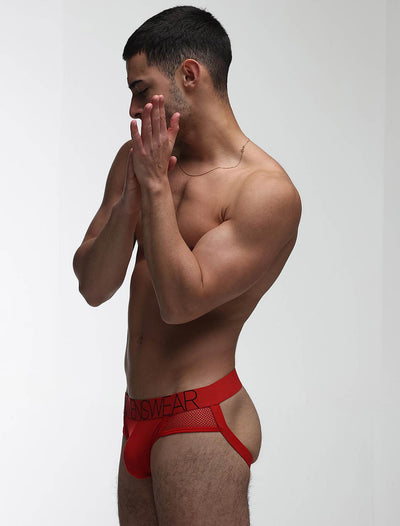Totally Transparent Varsity Mesh Jockstrap - Direct Red