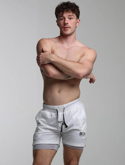 Mens Double Layer Sports Shorts - White
