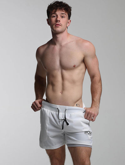 Mens Double Layer Sports Shorts - White