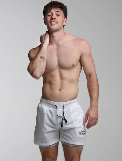 Mens Double Layer Sports Shorts - White