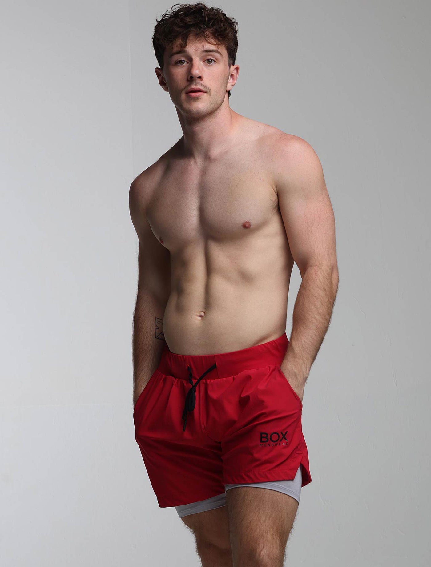 Mens Double Layer Sports Shorts - Crimson