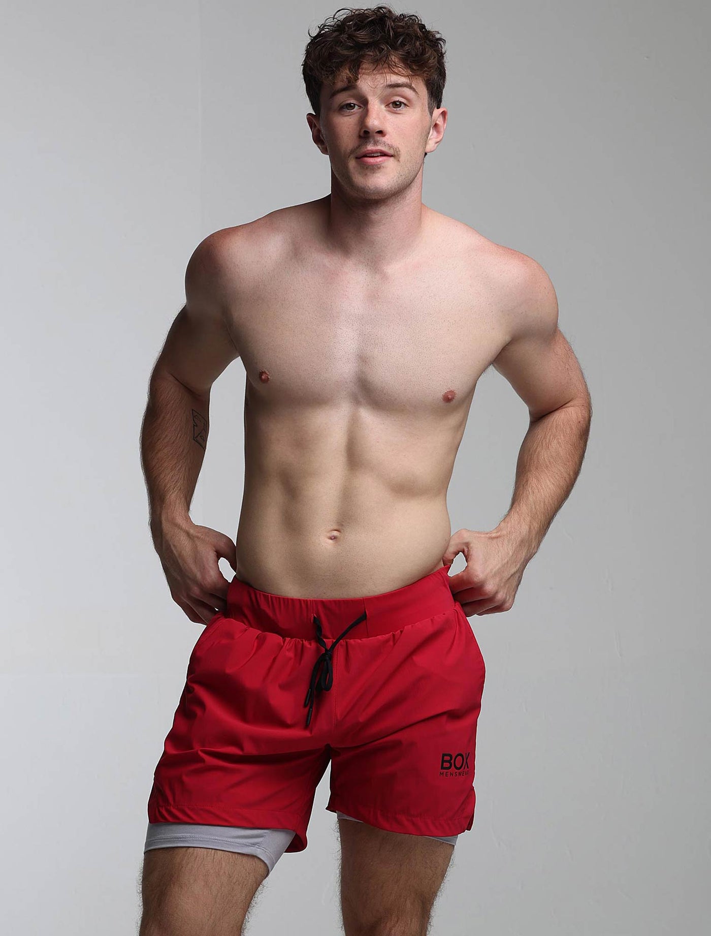 Mens Double Layer Sports Shorts - Crimson