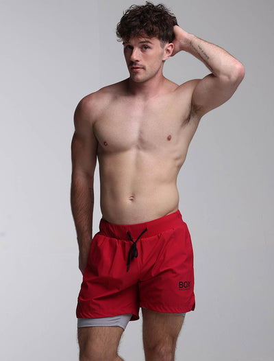 Mens Double Layer Sports Shorts - Crimson