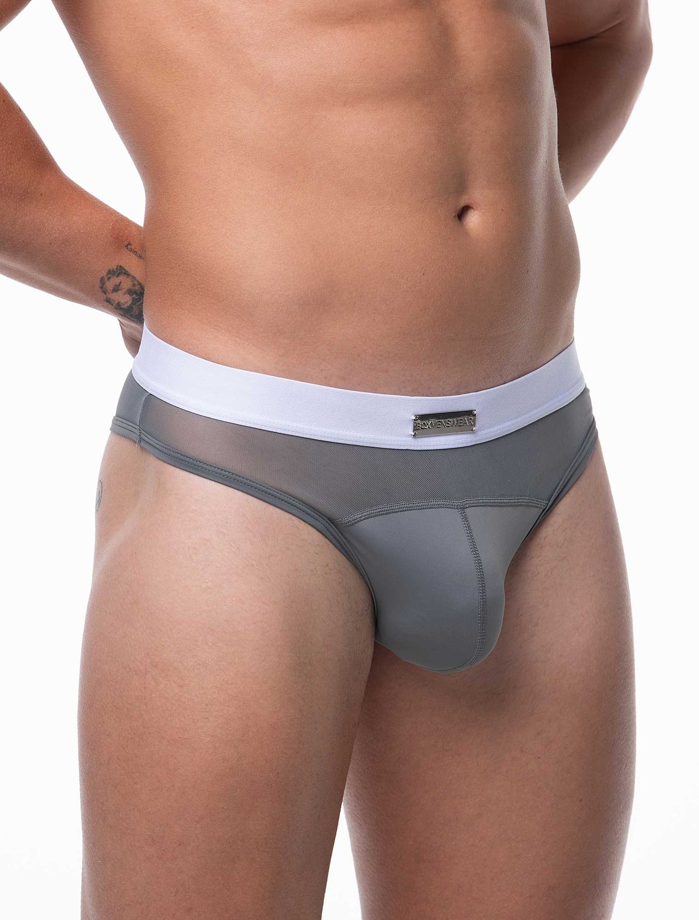 Mens Curved Mesh Thongs - Grey