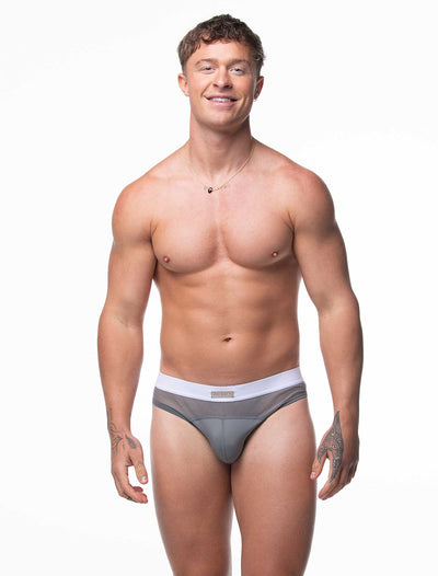 Mens Curved Mesh Thongs - Grey