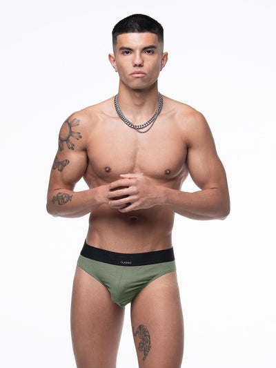 Mens Classic Ribbed Briefs - Green