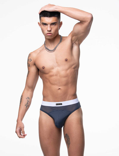 Mens Curved Mesh Briefs - Navy