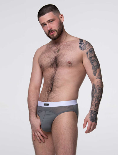 Mens Curved Mesh Briefs - Grey