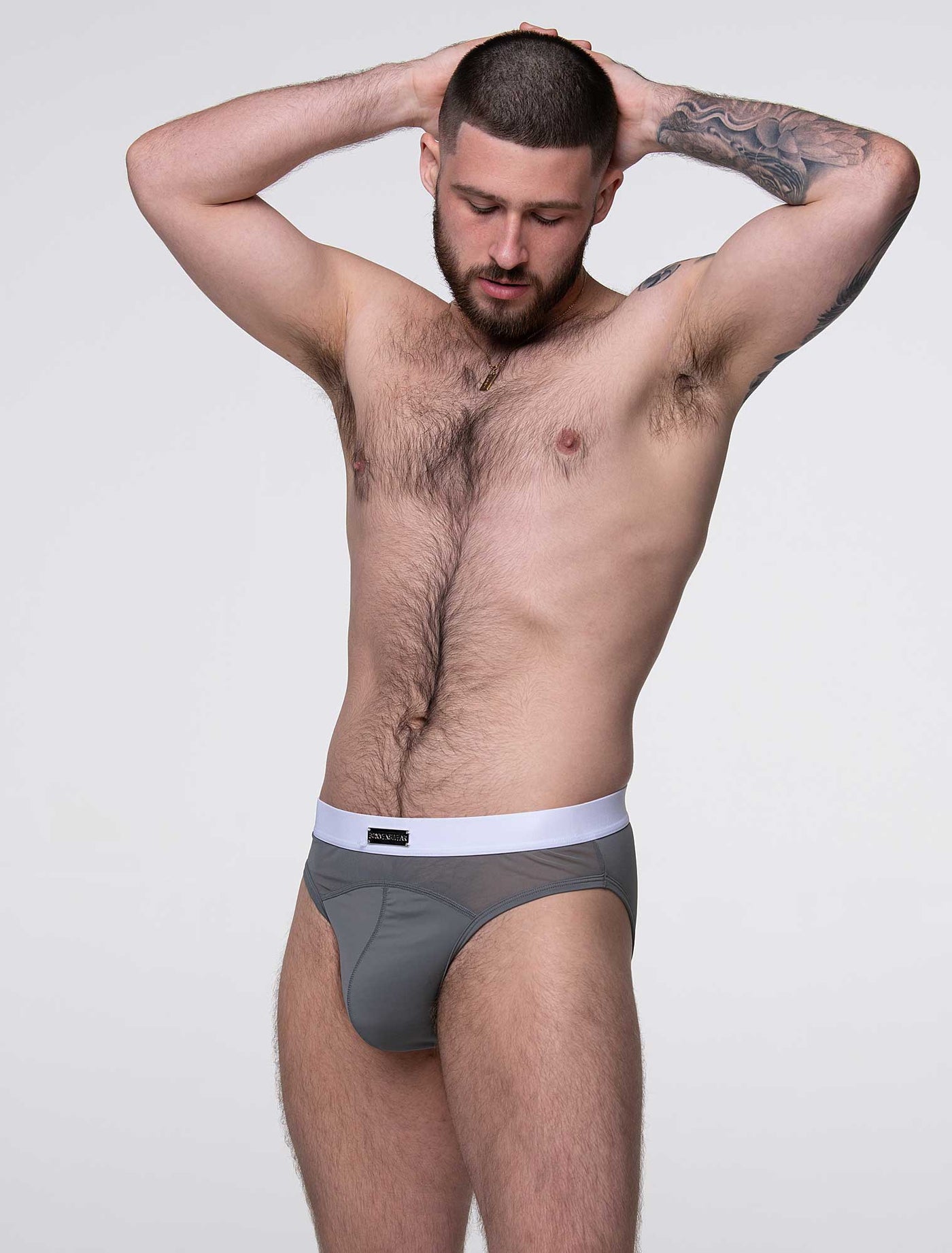 Mens Curved Mesh Briefs - Grey