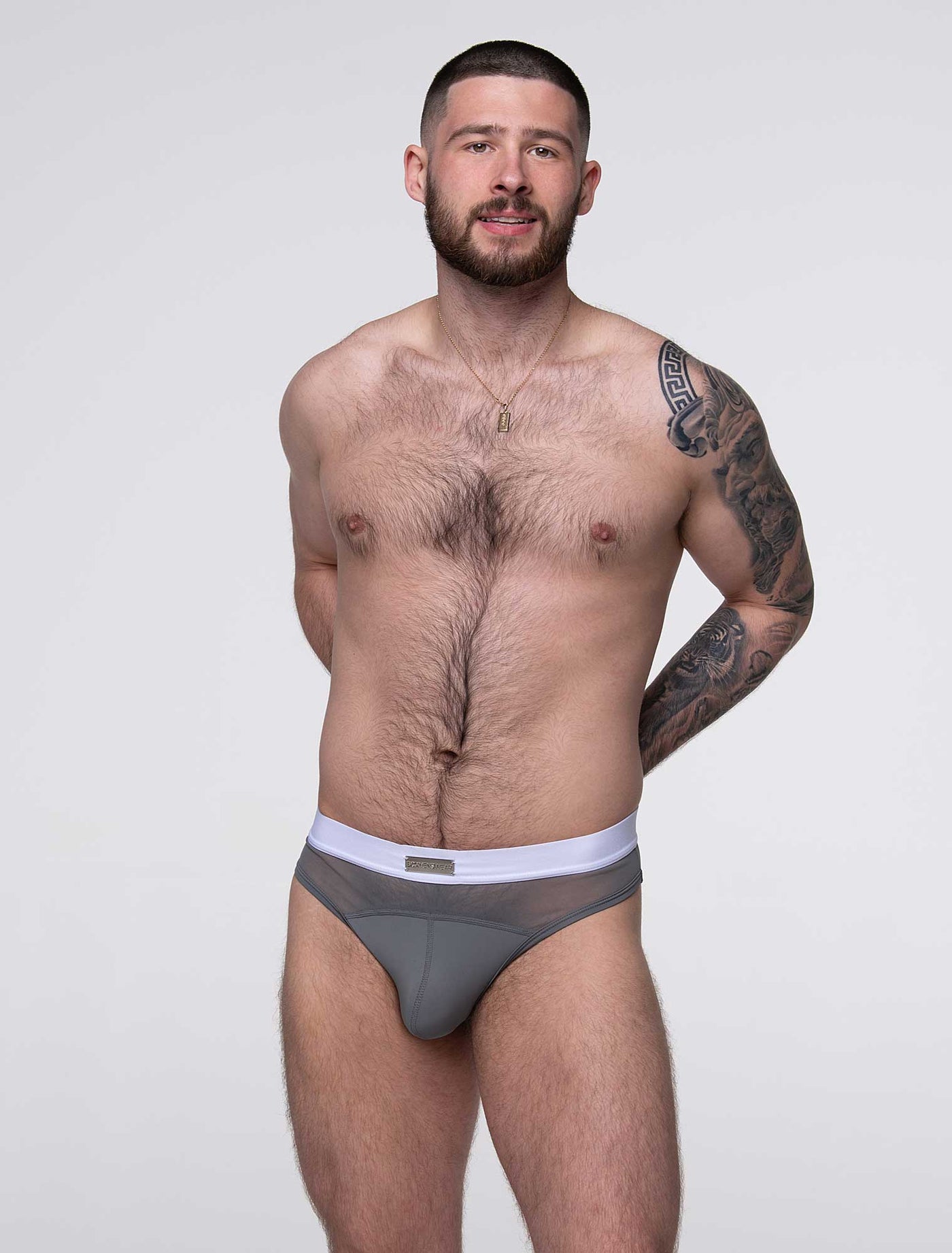 Mens Curved Mesh Thongs - Grey