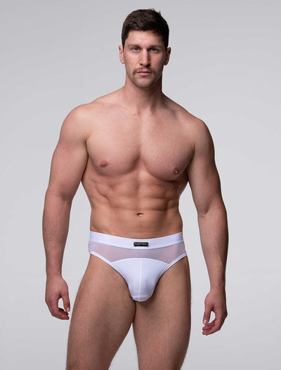 Mens Curved Mesh Briefs - White