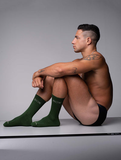 Essentials Rib Crew Socks - Forest Green