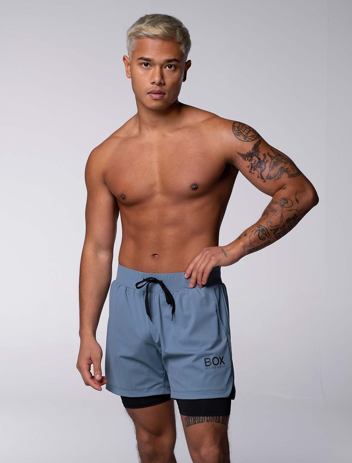 Mens Double Layer Sports Shorts - Charcoal