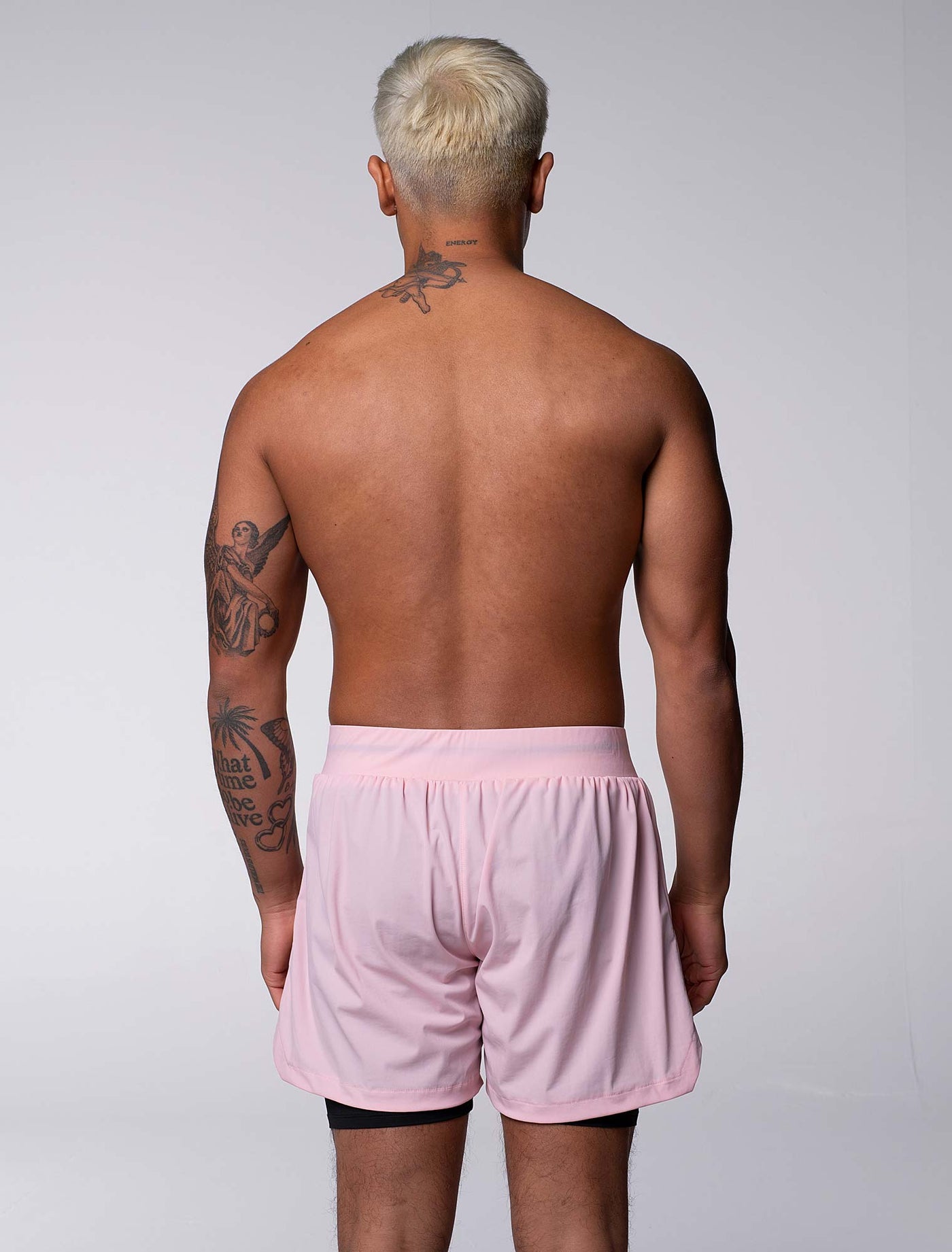 Mens Double Layer Sports Shorts - Pink