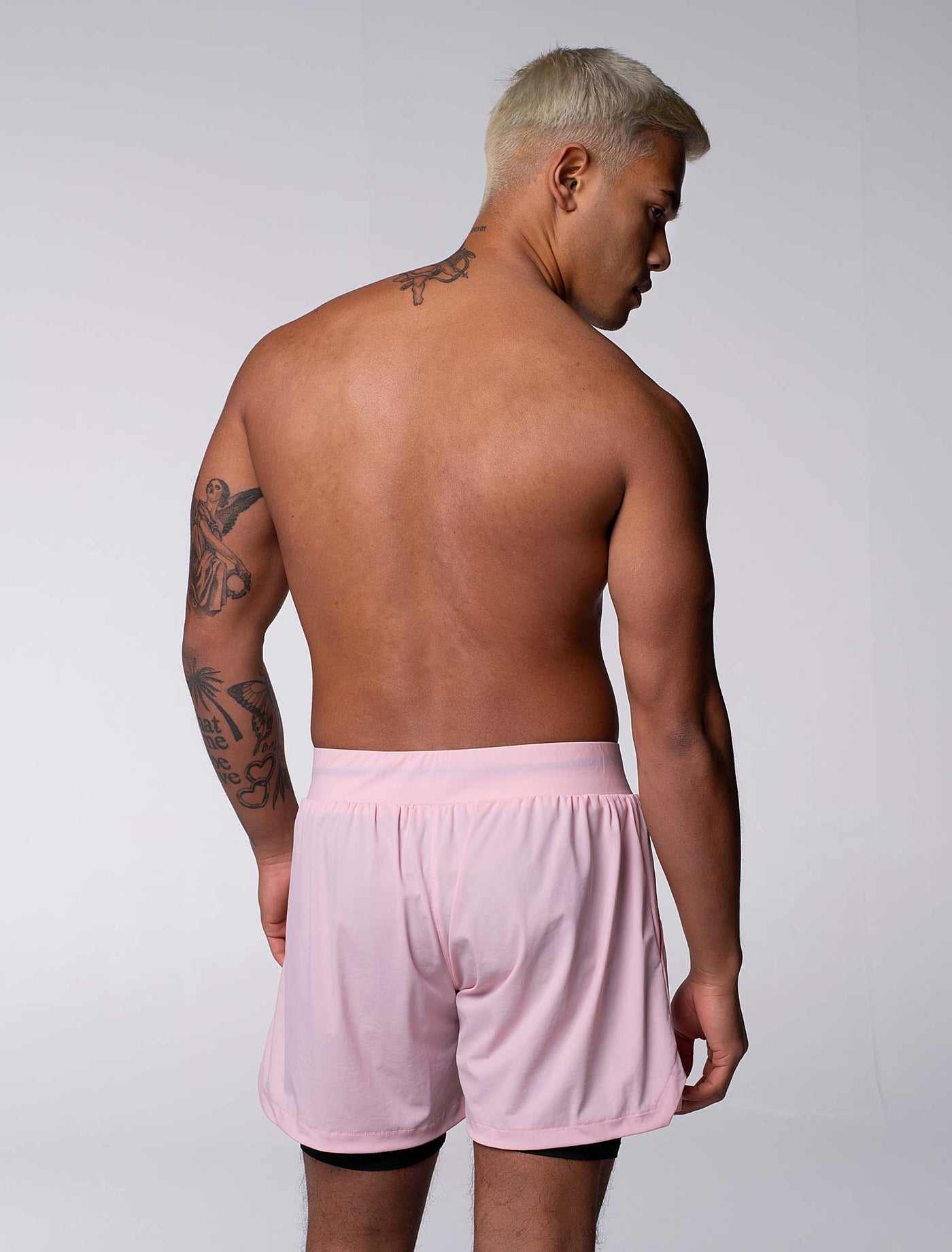 Mens Double Layer Sports Shorts - Pink