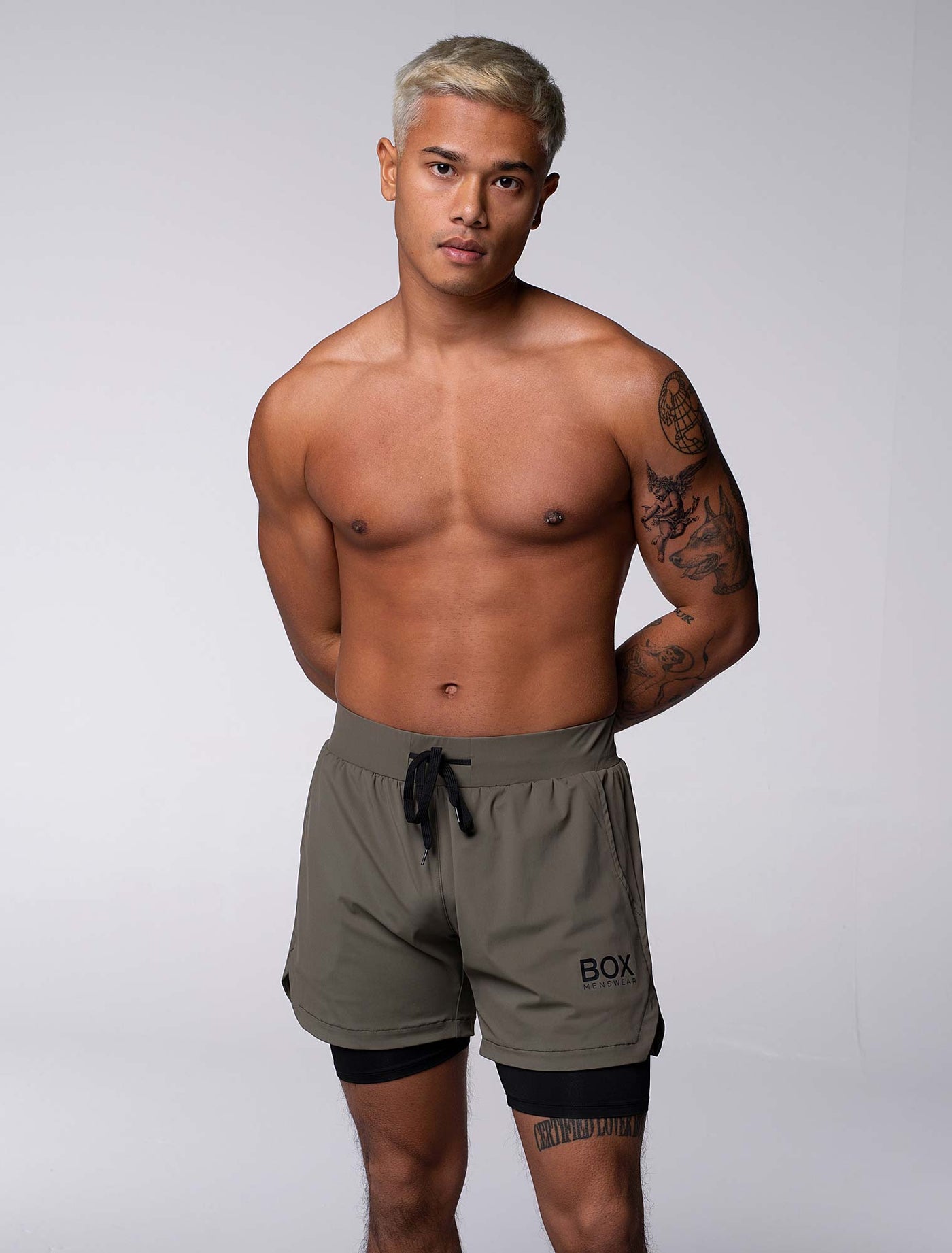 Mens Double Layer Sports Shorts - Green