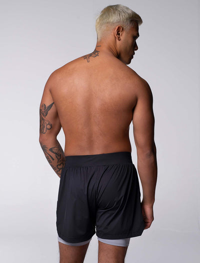 Mens Double Layer Sports Shorts - Black