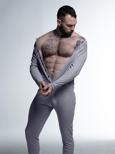 Mens Ribbed Onesie - Melange Grey