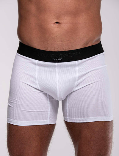 Mens Classic Ribbed Boxers - White