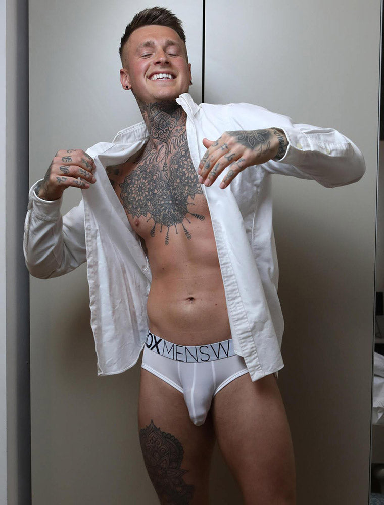 Mens Hipster Trunks : Defined Crotch - White