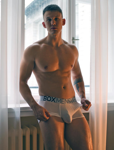 Mens Boxers: Defined Crotch - White